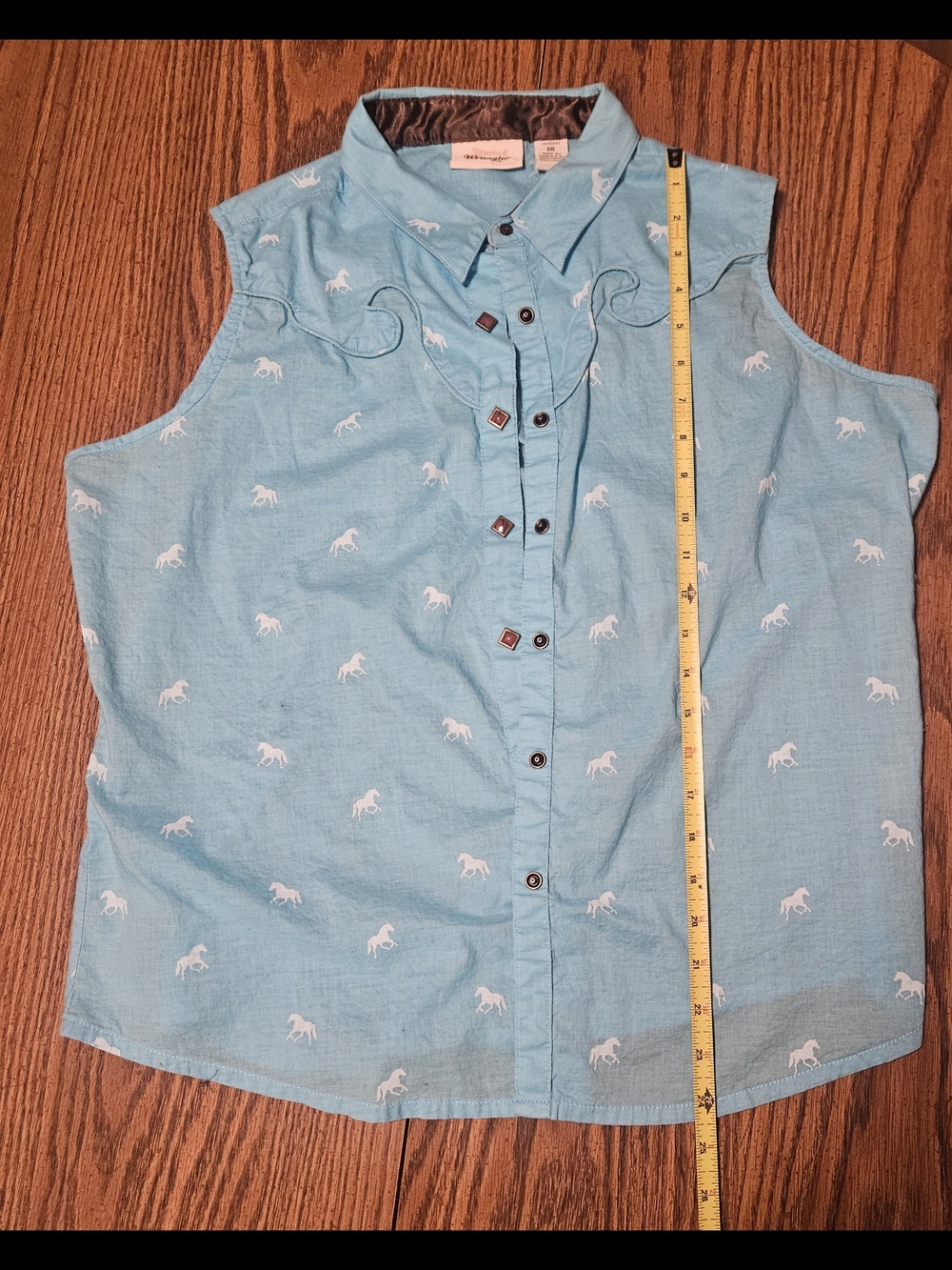 Wrangler Light Blue Sleeveless Western Tank with White Horse Motif